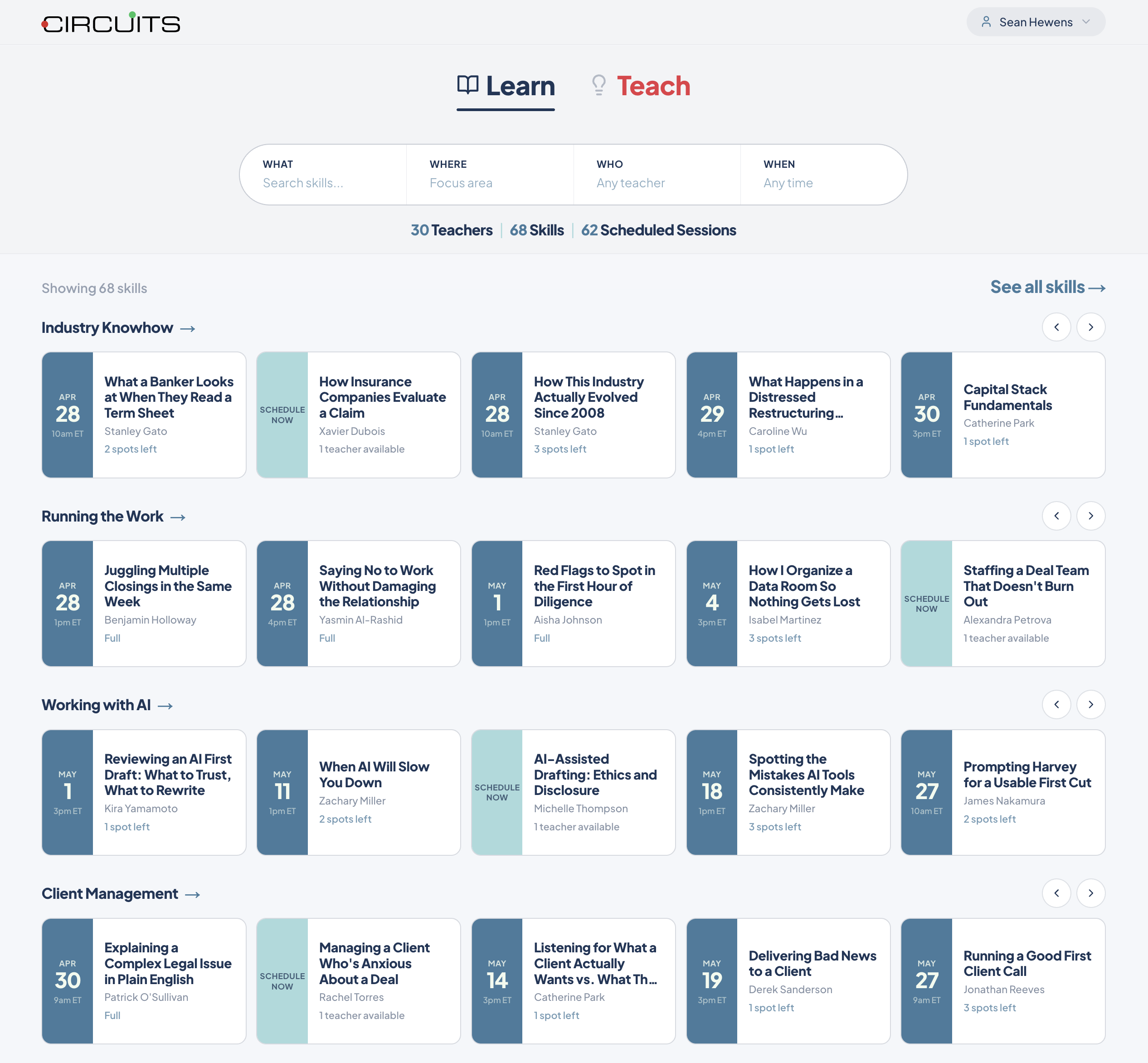 The Circuits marketplace catalog: microskills organized by focus area.